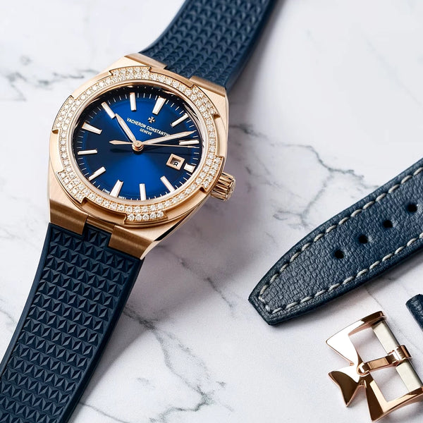 Vacheron Constantin Overseas Self-Winding 35mm 18ct Pink Gold Blue Dial Bracelet Watch - Berry's Jewellers