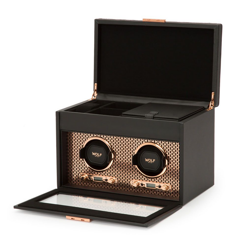 Axis Copper Double Watch Winder With Storage