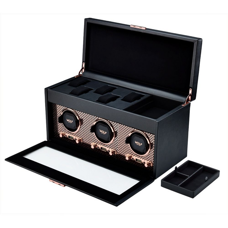 Axis Copper Triple Watch Winder With Storage