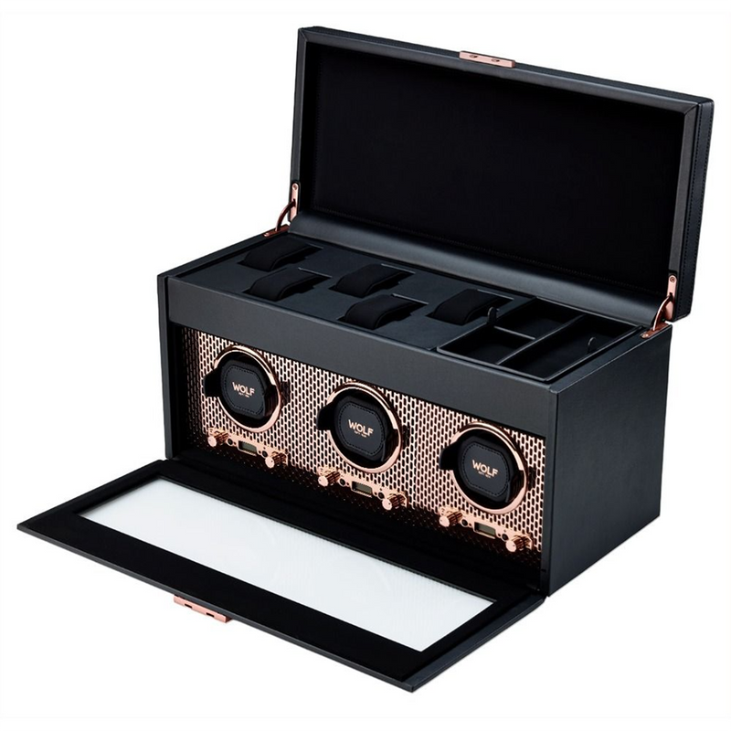Axis Copper Triple Watch Winder With Storage