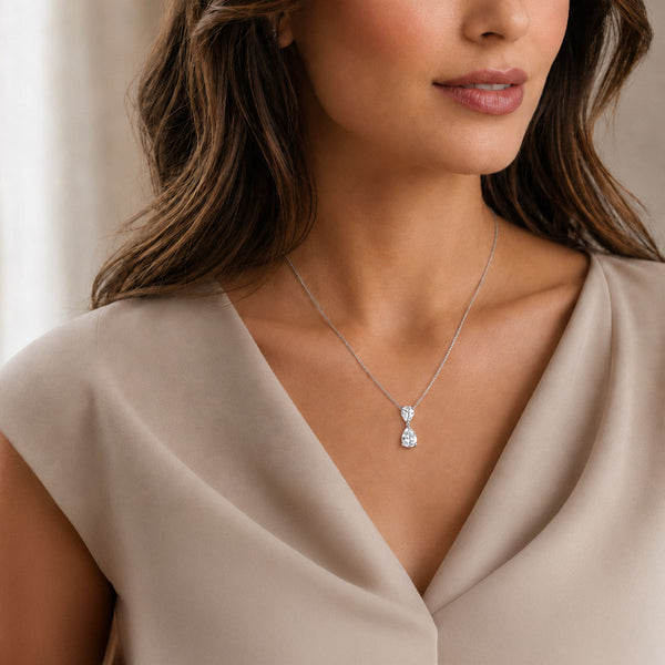 Berry's 18ct White Gold GIA Certificated Pear Shaped Diamond Two Stone Pendant - Berry's Jewellers