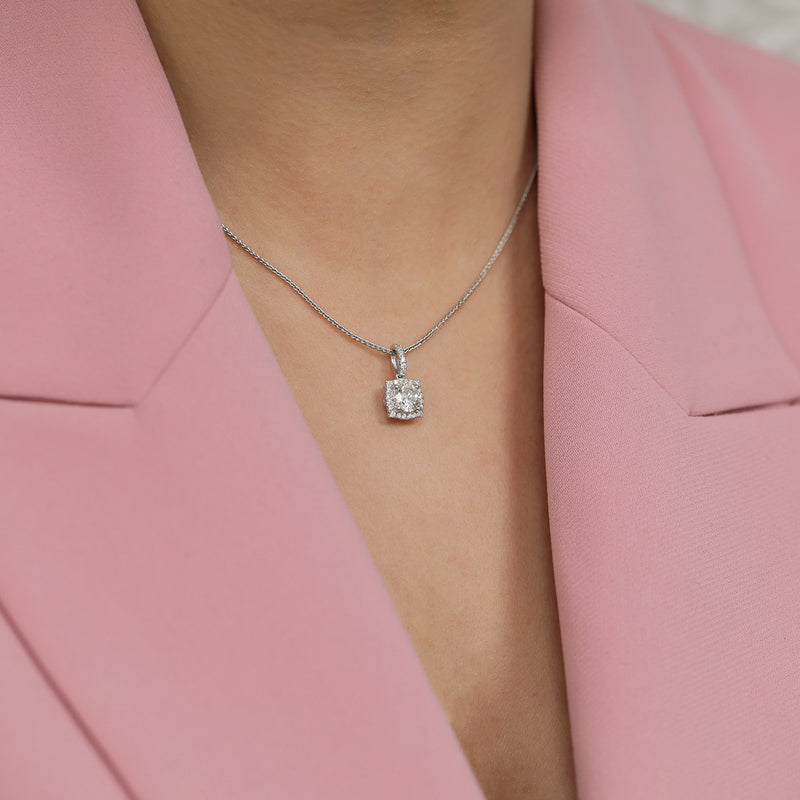 Berry's 18ct White Gold Round Brilliant GIA Certificated Pendant With Square Vintage Surround - Berry's Jewellers