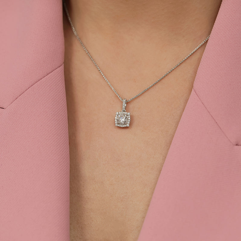 Berry's 18ct White Gold Round Brilliant GIA Certificated Pendant With Square Vintage Surround - Berry's Jewellers