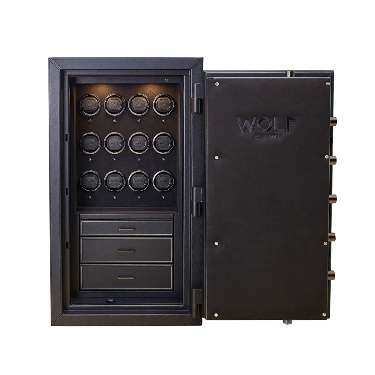 Athos Black 12 Piece Watch Winder & Jewellery Safe