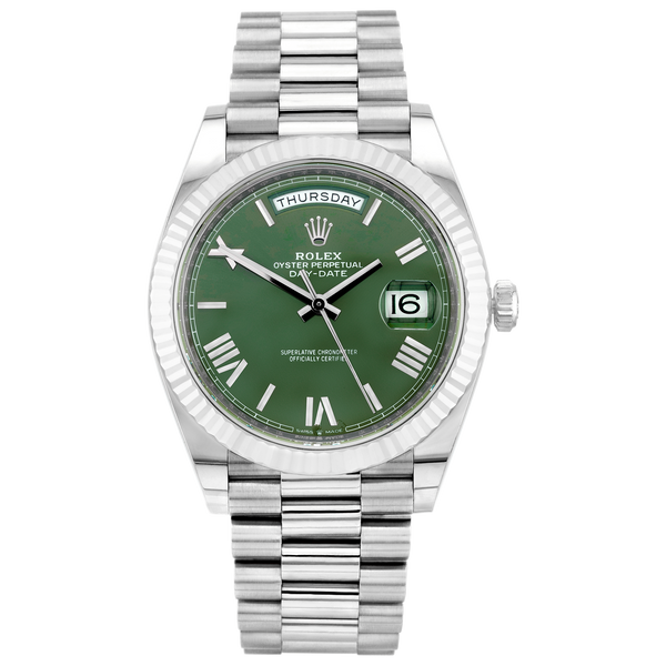 Pre-Owned Rolex Day-Date 40mm 18ct White Gold Green Dial Watch (2021) - Berry's Jewellers
