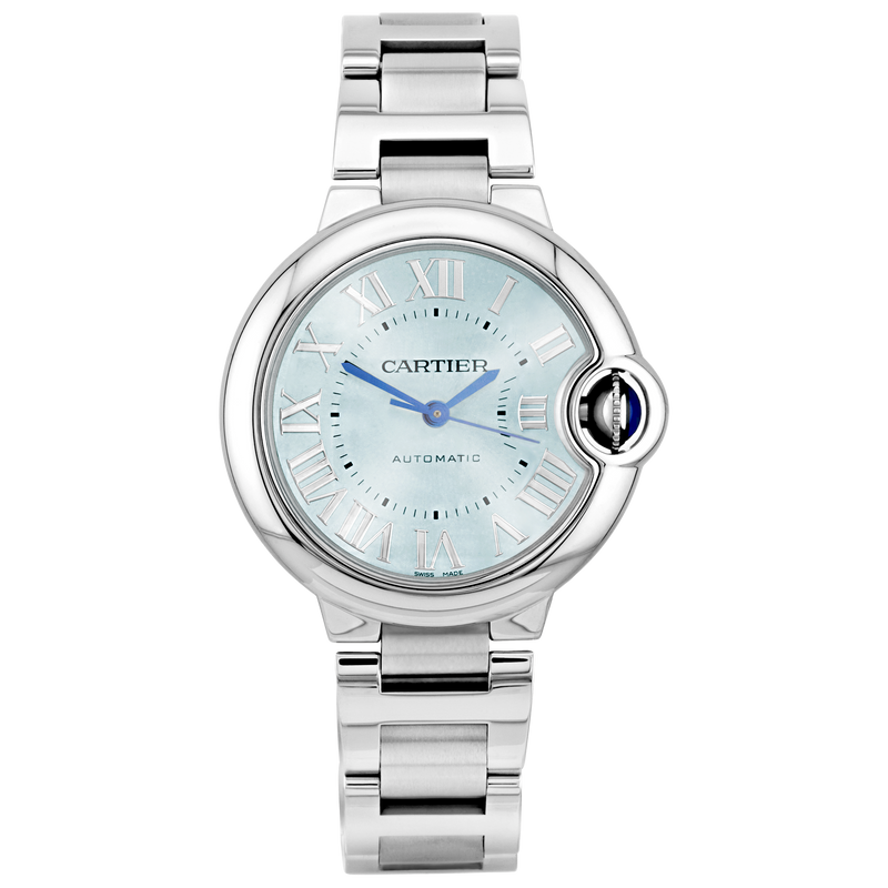 Pre-Owned Cartier Ballon Bleu 33mm Ice Blue Dial Ladies Bracelet Watch - Berry's Jewellers