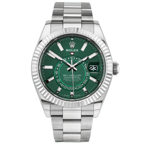 Pre-Owned Rolex Sky-Dweller 42mm 18ct White Gold Green Dial Watch (2023) - Berry's Jewellers