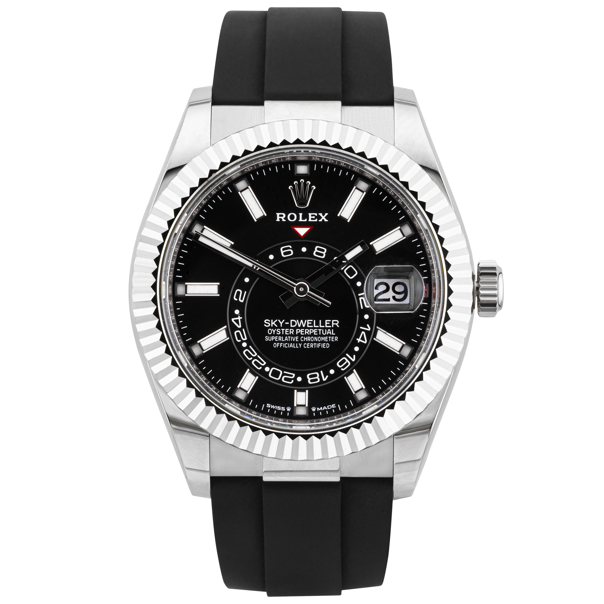 Pre-Owned Rolex Sky-Dweller 42mm 18ct White Gold Bright Black Dial Watch (2024) - Berry's Jewellers