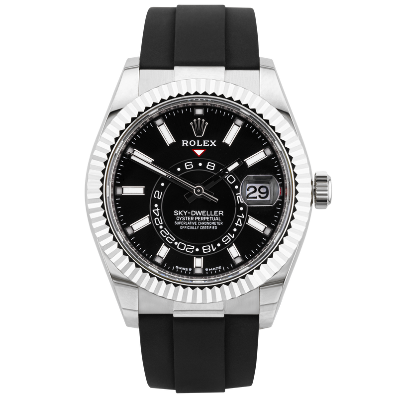 Pre-Owned Rolex Sky-Dweller 42mm 18ct White Gold Bright Black Dial Watch (2024) - Berry's Jewellers