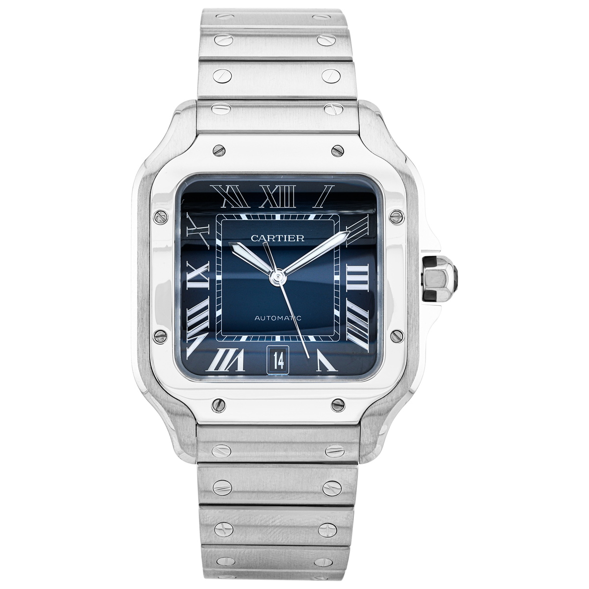 Pre-Owned Cartier Santos Large Blue Sunray Dial Mens Automatic Watch (2025) - Berry's Jewellers
