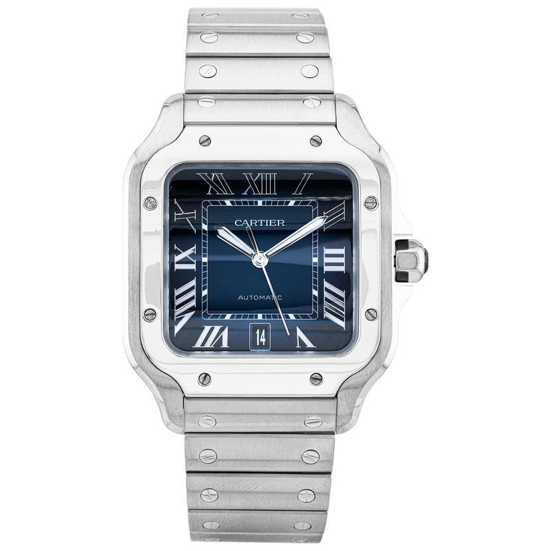 Pre-Owned Cartier Santos Large Blue Sunray Dial Mens Automatic Watch (2025) - Berry's Jewellers