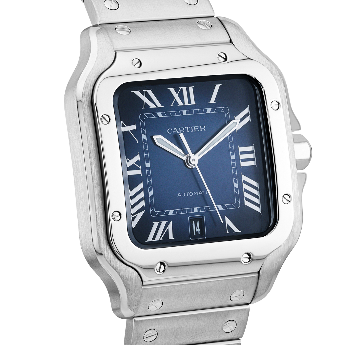 Pre-Owned Cartier Santos Large Blue Sunray Dial Mens Automatic Watch (2025) - Berry's Jewellers