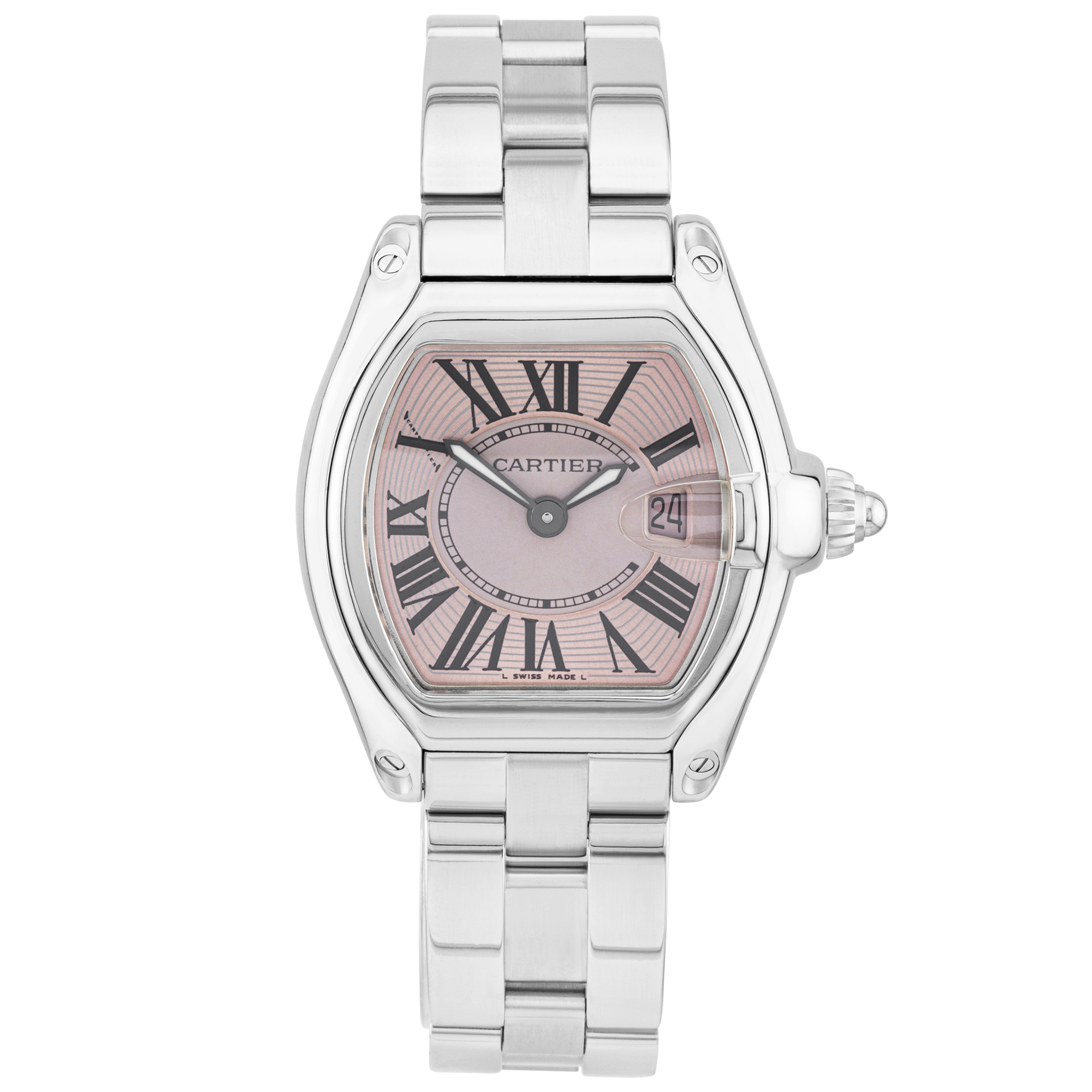 Cartier Roadster Pink Dial Ladies Steel Bracelet Watch