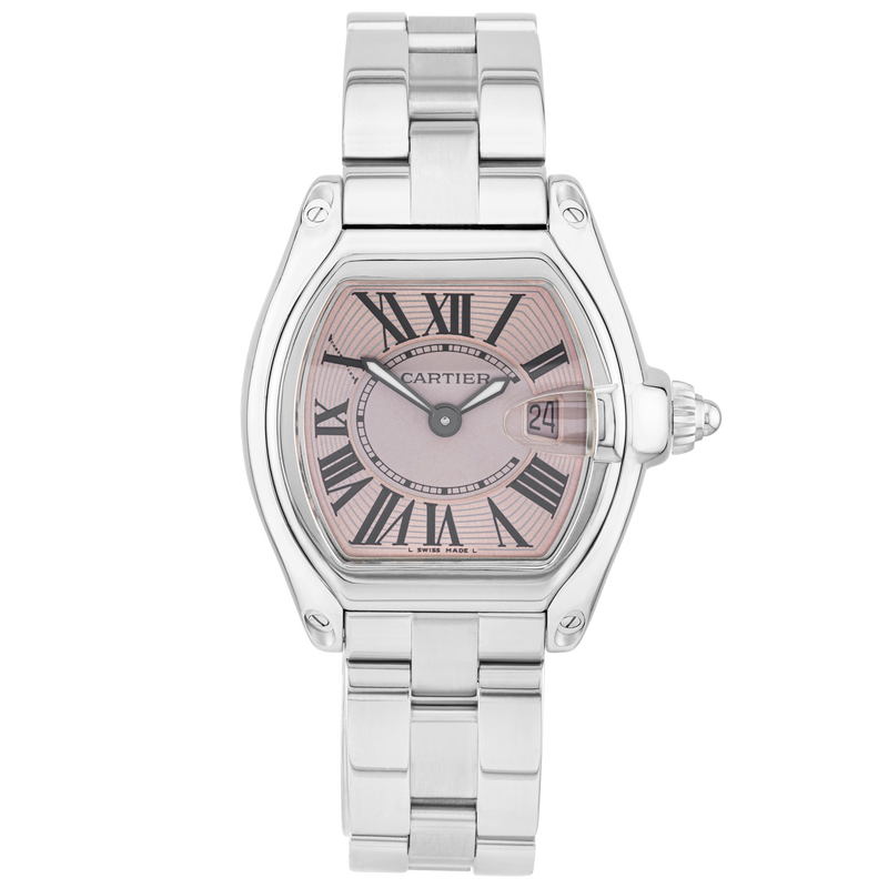 Cartier Roadster Pink Dial Ladies Steel Bracelet Watch