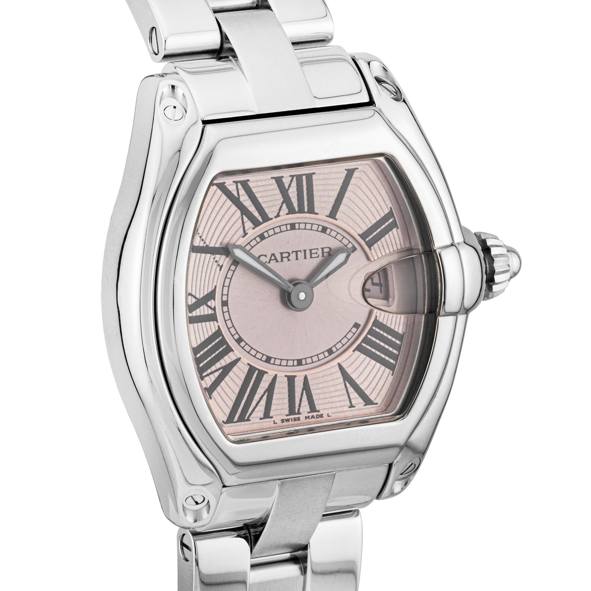 Cartier Roadster Pink Dial Ladies Steel Bracelet Watch