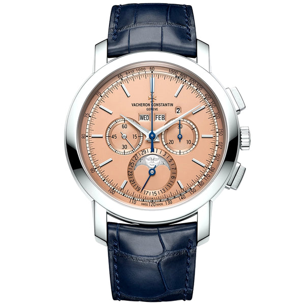 Vacheron Constantin Traditionnelle Perpetual Calendar 43mm Platinum Salmon Dial Chronograph Watch - Berry's Jewellers