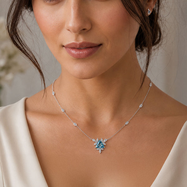 Berry's 18ct White Gold Aquamarine & Diamond Flower Necklace With Diamond Set Chain - Berry's Jewellers
