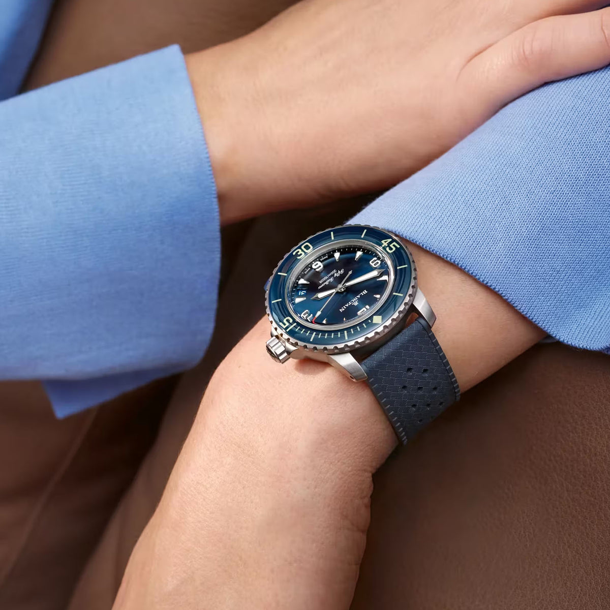 Blancpain Fifty Fathoms 42.3mm Automatique Blue Dial Rubber Strap Watch - Berry's Jewellers