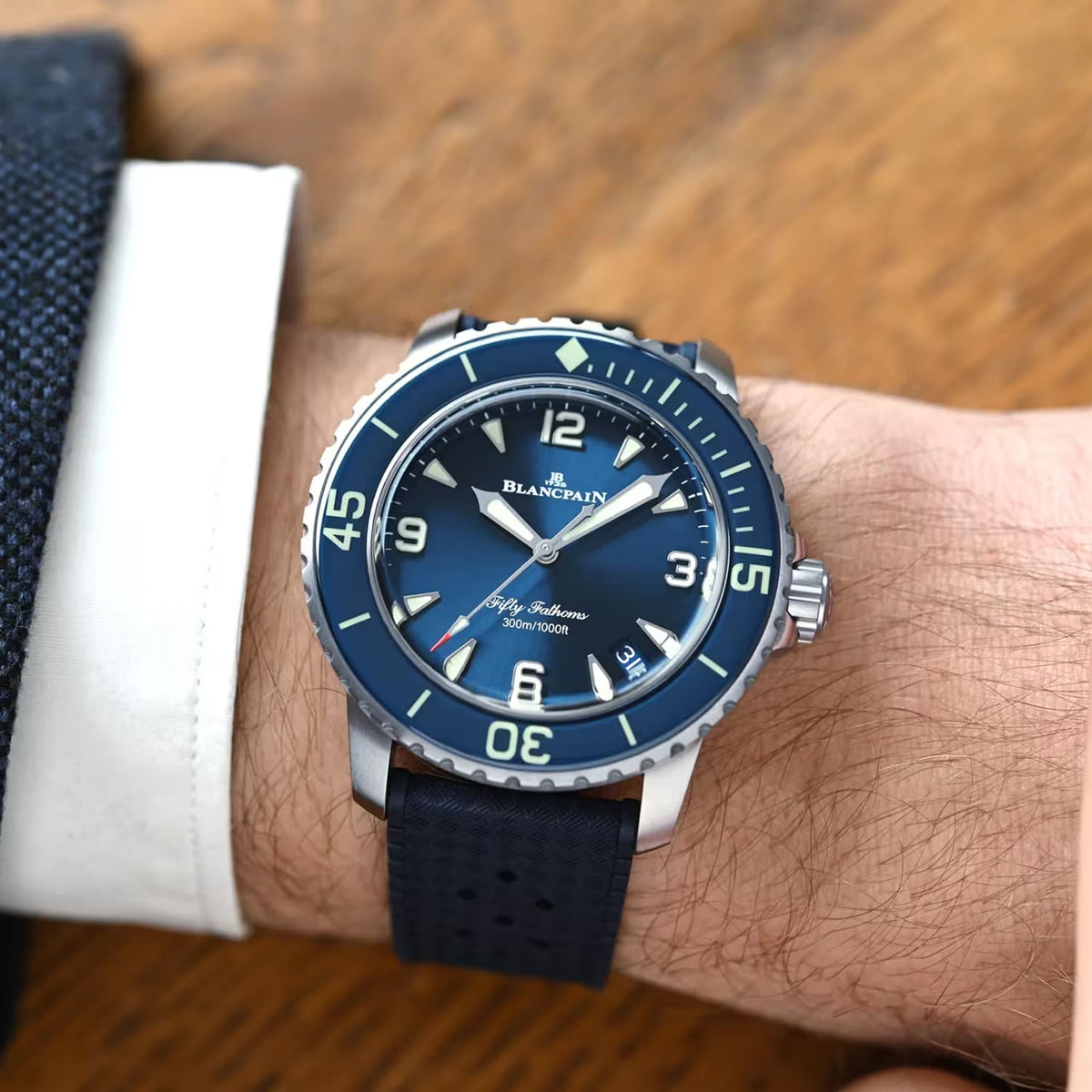 Blancpain Fifty Fathoms 42.3mm Automatique Blue Dial Rubber Strap Watch - Berry's Jewellers