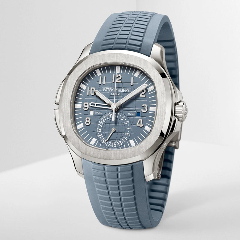 Patek Philippe Aquanaut Travel Time 40.8mm 18ct White Gold Blue Dial Mens Watch - Berry's Jewellers
