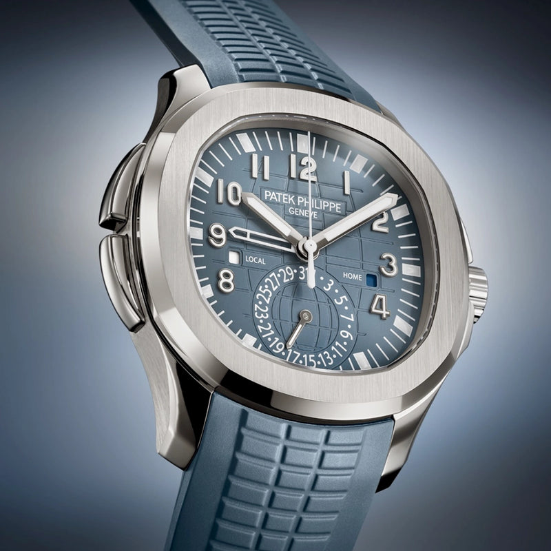 Patek Philippe Aquanaut Travel Time 40.8mm 18ct White Gold Blue Dial Mens Watch - Berry's Jewellers