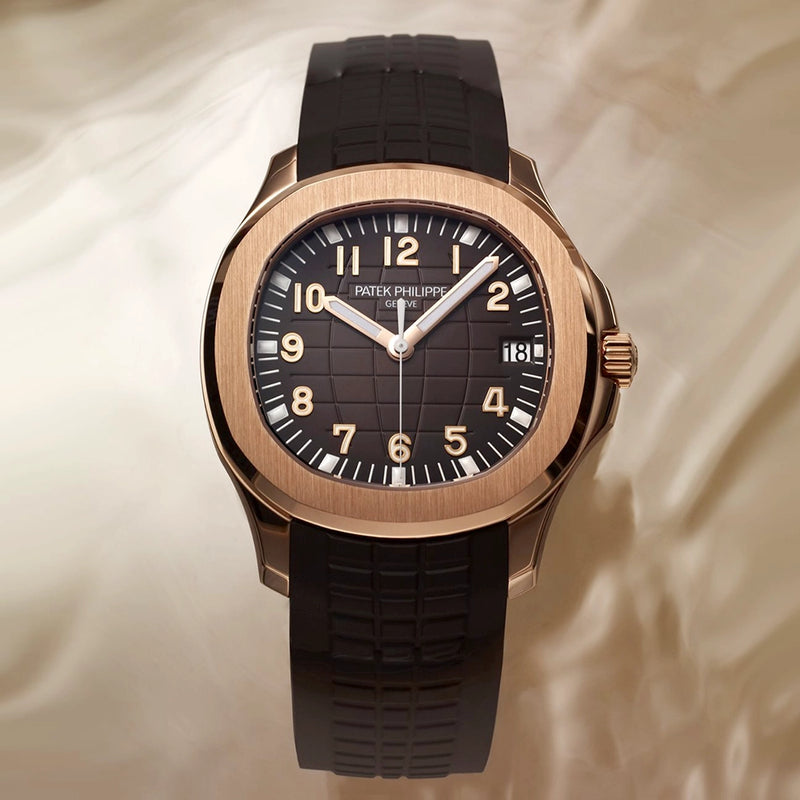 Patek Philippe Aquanaut Date 18ct Rose Gold Brown Dial Mens Rubber Strap Watch - Berry's Jewellers