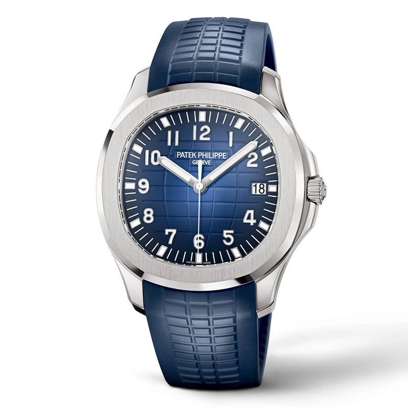 Aquanaut 42.2mm 18ct White Gold Blue Dial Mens Rubber Strap Watch