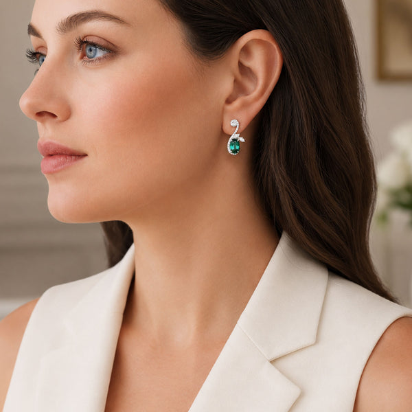 18ct White Gold Green Tourmaline And Diamond Fancy Drop Earrings