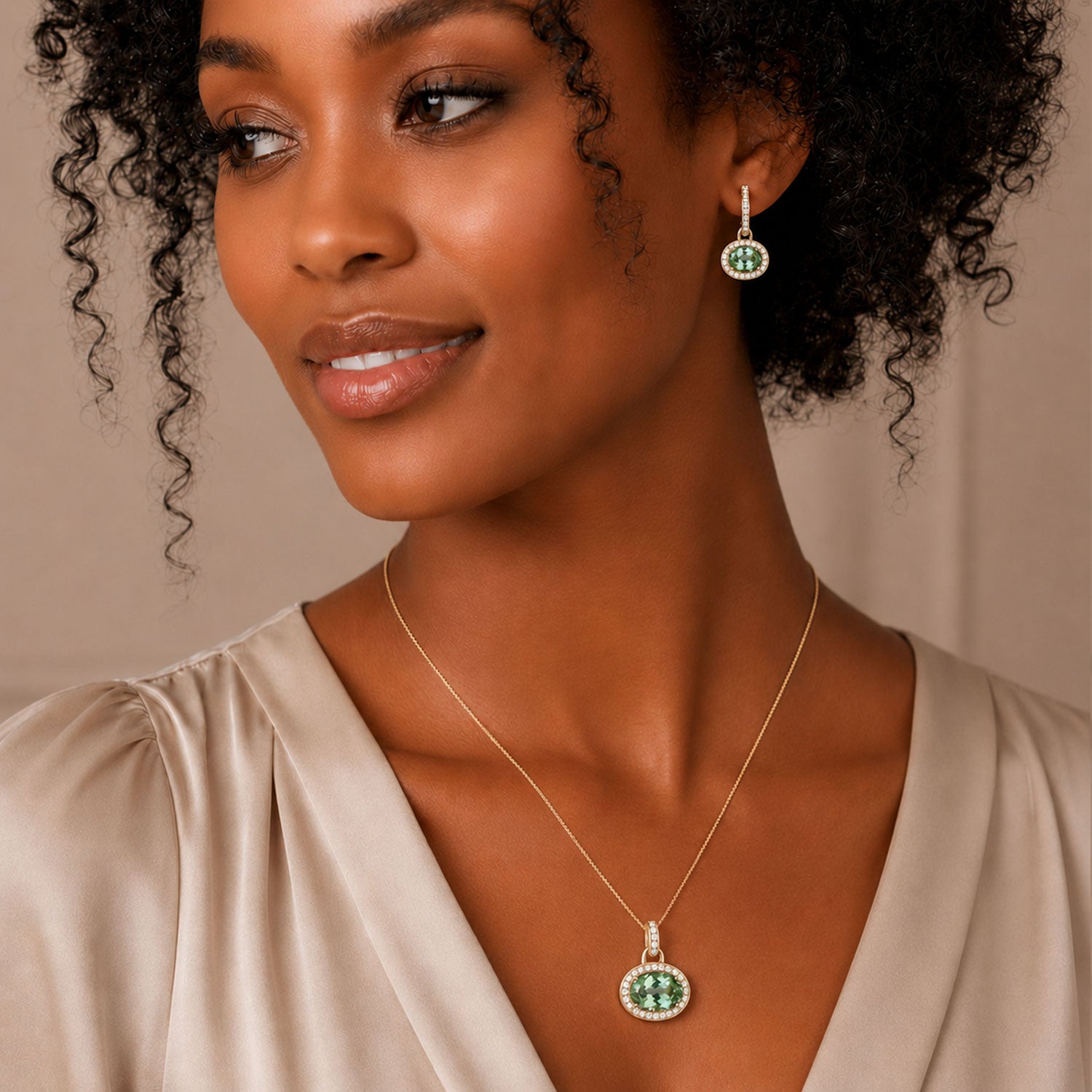 Berry's 18ct Yellow Gold Green Oval Tourmaline & Diamond Pendant - Berry's Jewellers