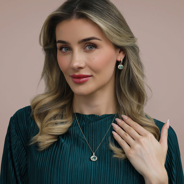 18ct Yellow Gold Green Oval Tourmaline & Diamond Earrings