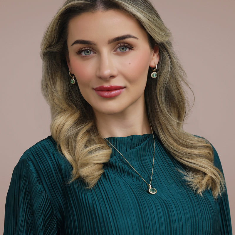 18ct Yellow Gold Green Oval Tourmaline & Diamond Earrings