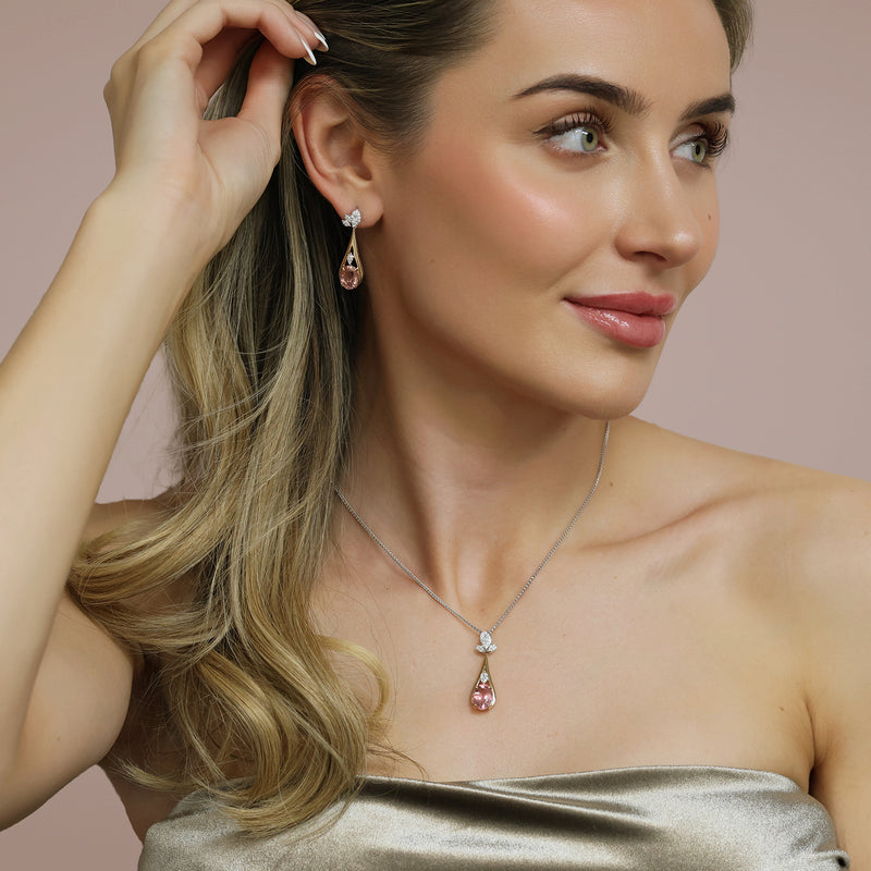 18ct Rose & White Gold Oval Cut Pink Tourmaline & Marquise Cut Diamond Pendant