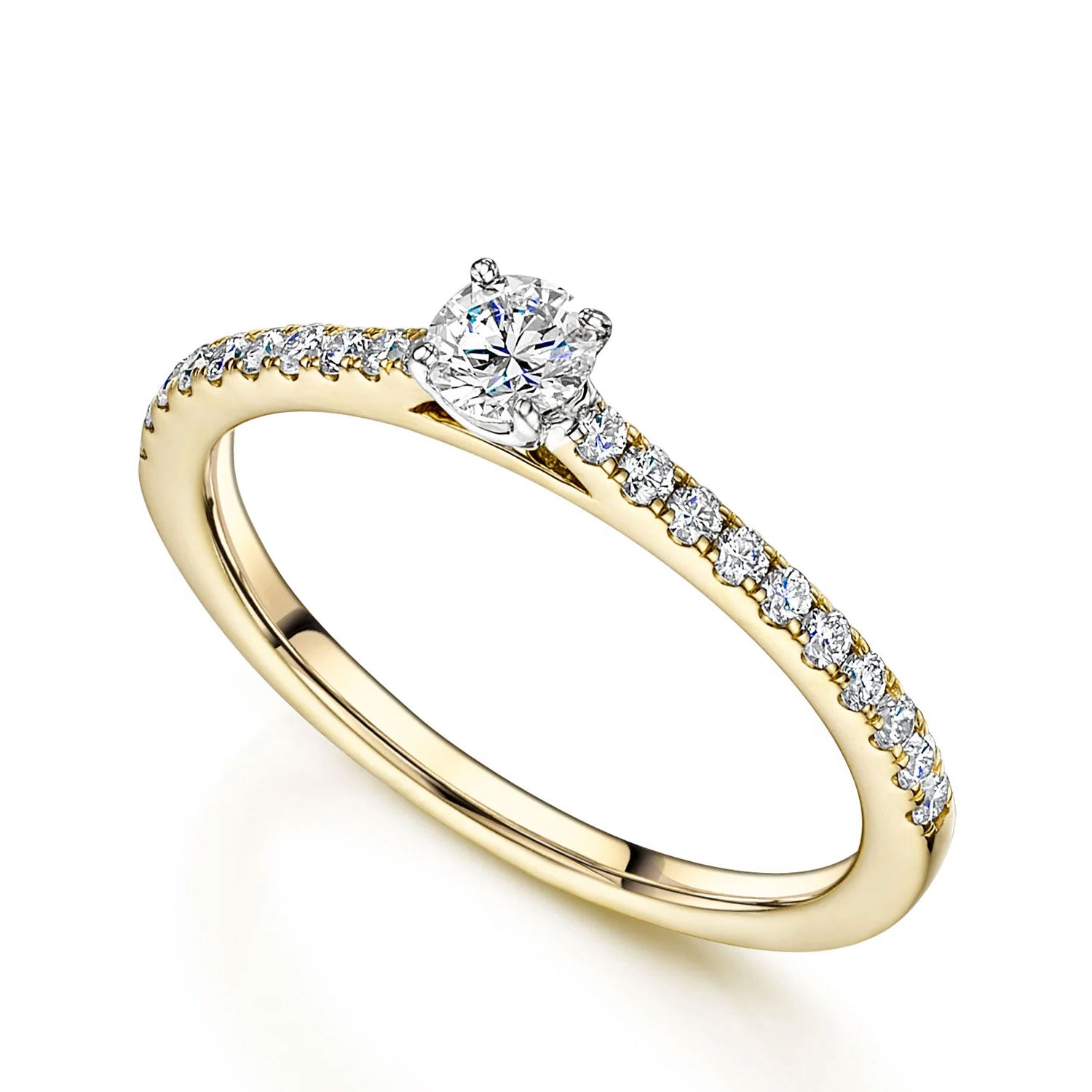 Berry's 18ct Yellow Gold Round Brilliant Cut Single Stone Ring With Micro Claw Set Shoulders - Berry's Jewellers