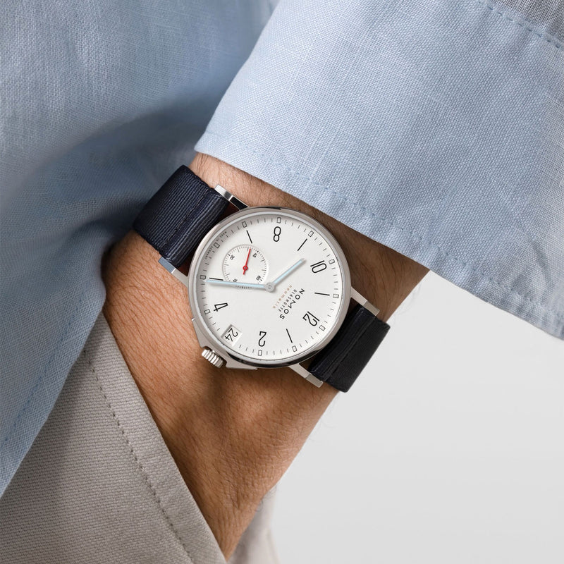 NOMOS Glashütte Ahoi Neomatik 38mm Date White Dial Sky Automatic Watch - Berry's Jewellers