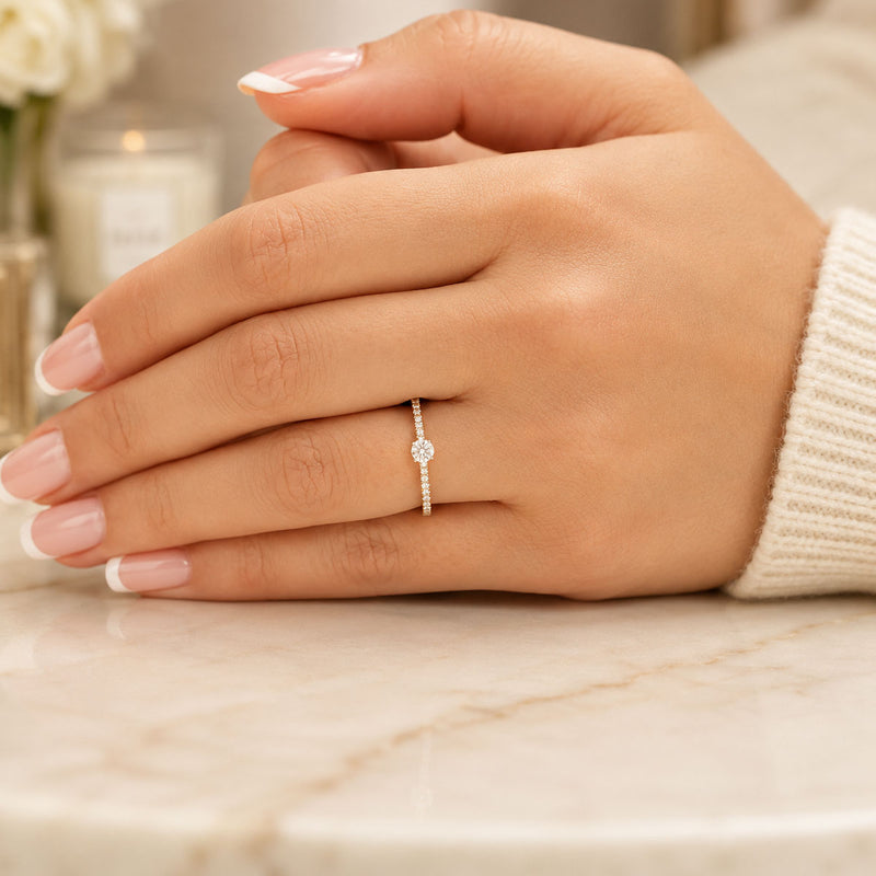 18ct Rose Gold Round Brilliant Cut Single Stone Ring With Micro Claw Set Shoulders