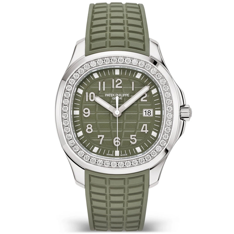Aquanaut Luce 38.8mm Steel Khaki Green Dial Diamond Set Strap Watch