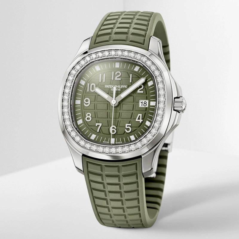 Aquanaut Luce 38.8mm Steel Khaki Green Dial Diamond Set Strap Watch