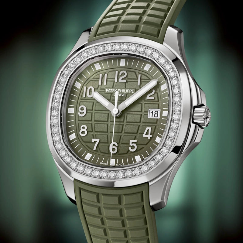 Aquanaut Luce 38.8mm Steel Khaki Green Dial Diamond Set Strap Watch