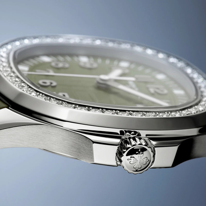 Aquanaut Luce 38.8mm Steel Khaki Green Dial Diamond Set Strap Watch