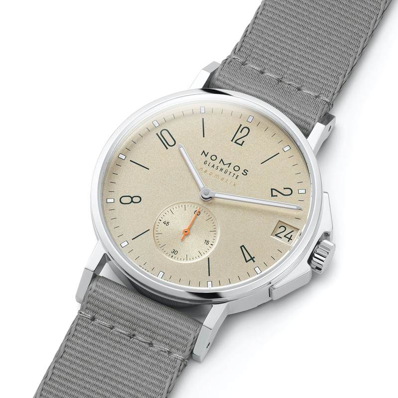 NOMOS Glashütte Ahoi Neomatik 38 Date Sand Dial Automatic Strap Watch - Berry's Jewellers