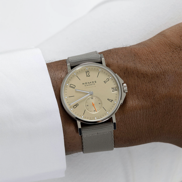 NOMOS Glashütte Ahoi Neomatik 38 Date Sand Dial Automatic Strap Watch - Berry's Jewellers