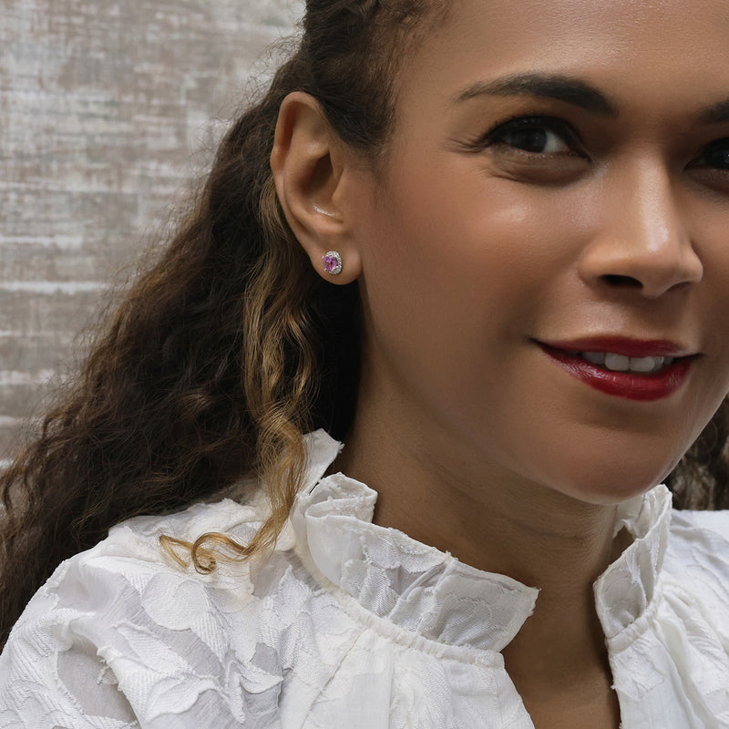 Berry's 18ct White Gold Cushion Pink Sapphire And Diamond Halo Cluster Stud Earrings - Berry's Jewellers