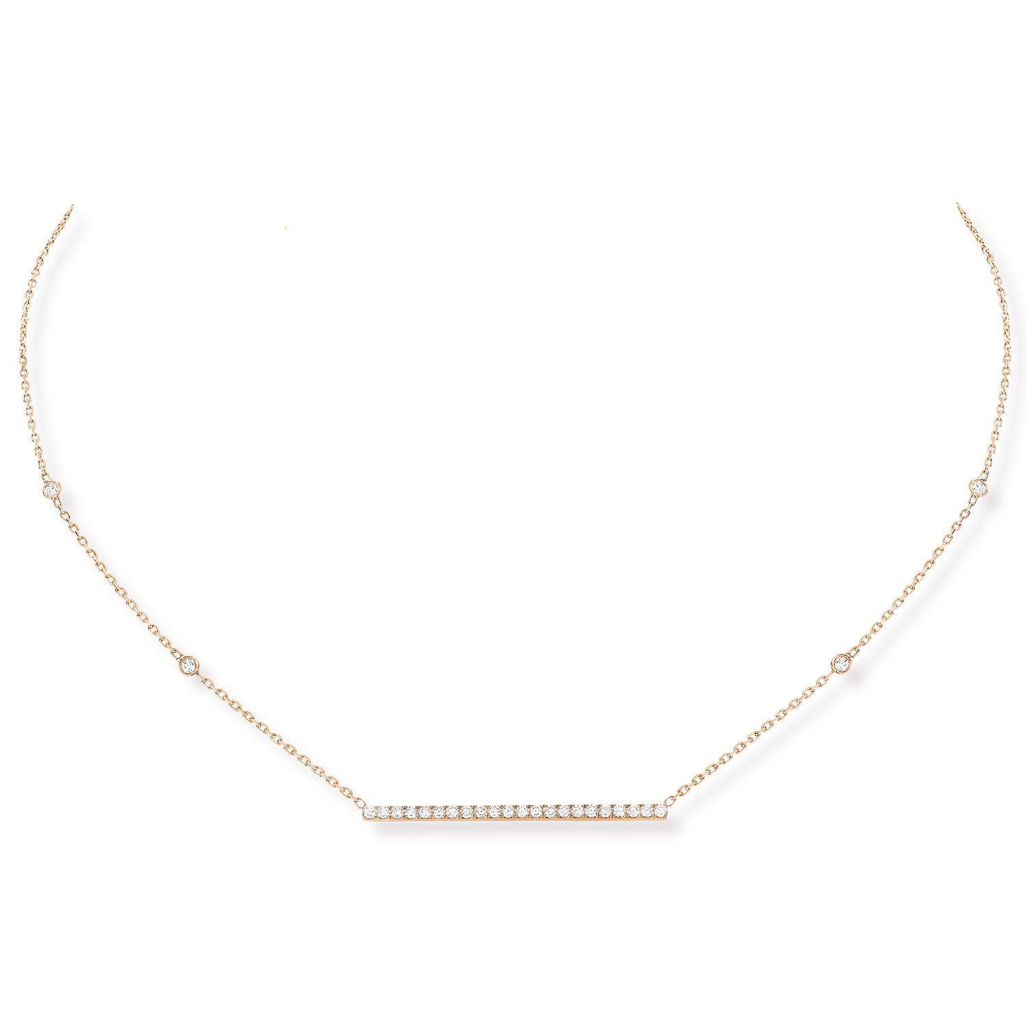 Messika Paris Gatsby 18ct Pink Gold Diamond Bar Necklace - Berry's Jewellers