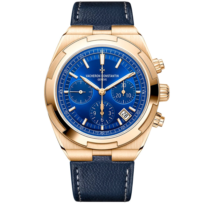 Vacheron Constantin Overseas Chronograph 18ct Pink Gold Blue Dial Mens Bracelet Watch - Berry's Jewellers