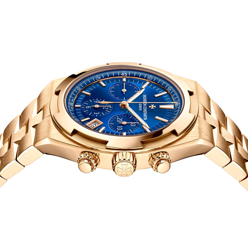 Vacheron Constantin Overseas Chronograph 18ct Pink Gold Blue Dial Mens Bracelet Watch - Berry's Jewellers
