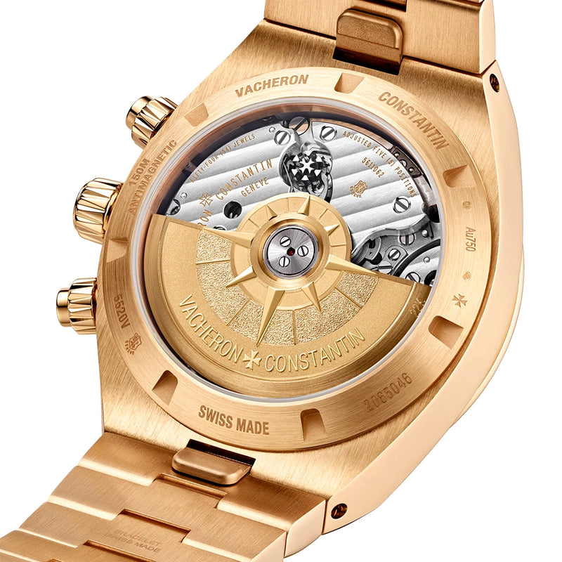 Vacheron Constantin Overseas Chronograph 18ct Pink Gold Blue Dial Mens Bracelet Watch - Berry's Jewellers