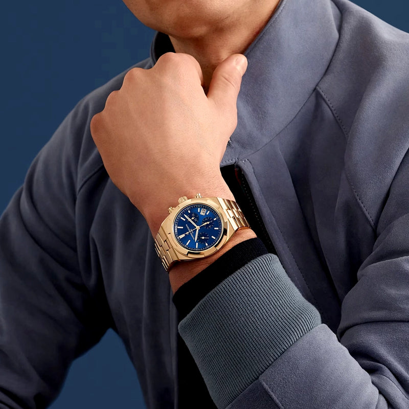 Vacheron Constantin Overseas Chronograph 18ct Pink Gold Blue Dial Mens Bracelet Watch - Berry's Jewellers