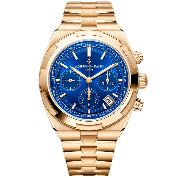 Vacheron Constantin Overseas Chronograph 18ct Pink Gold Blue Dial Mens Bracelet Watch - Berry's Jewellers