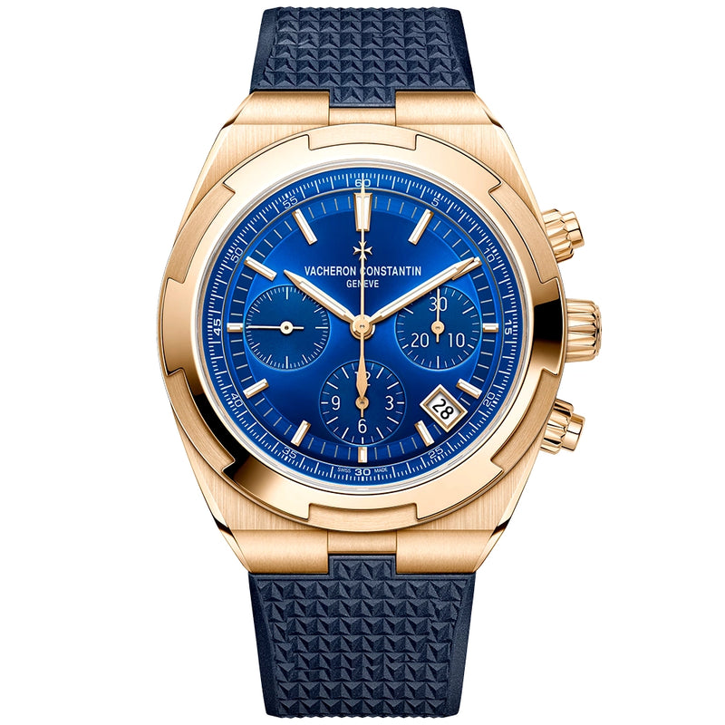Vacheron Constantin Overseas Chronograph 18ct Pink Gold Blue Dial Mens Bracelet Watch - Berry's Jewellers