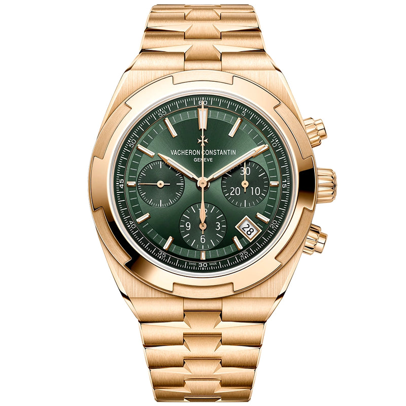 Vacheron Constantin Overseas Chronograph 18ct Pink Gold Green Dial Automatic Bracelet Watch - Berry's Jewellers